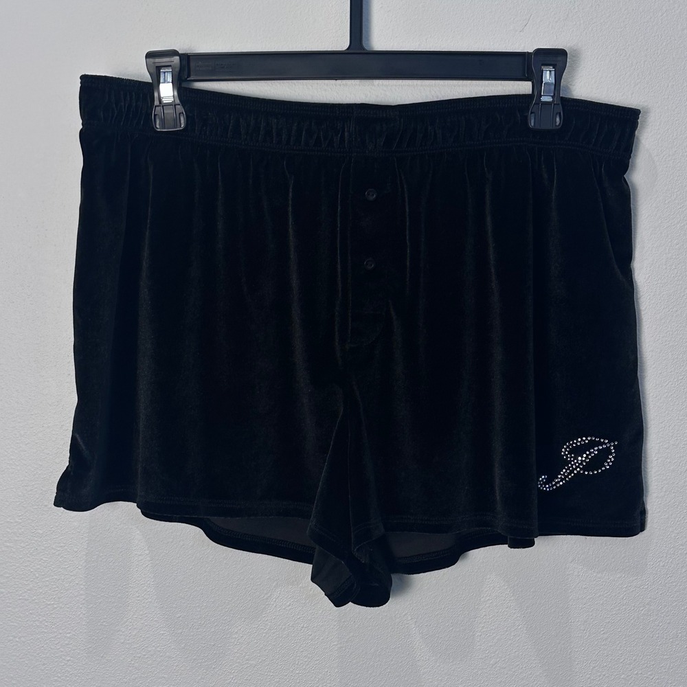 PINK Victoria's Secret Velour Rhinestone Logo Sleep‎ Shorts Black L G